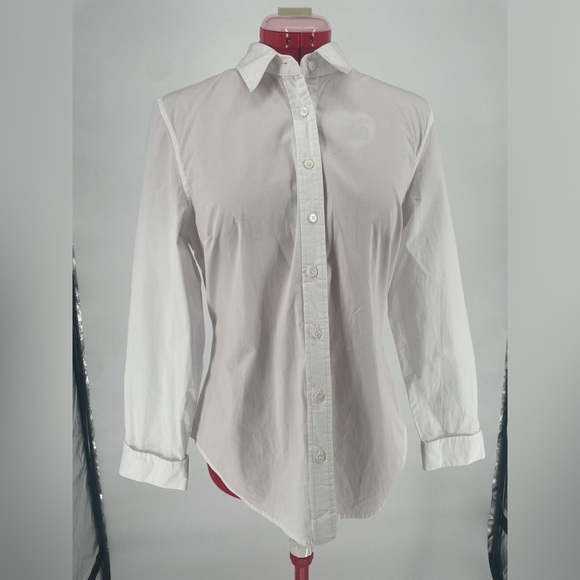 Boston Proper Long Sleeve Crisp White Button Down Collared Blouse - Picture 2 of 10